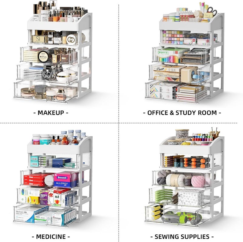 ORGIDOL Desk Organizer with 4 Drawer Storage, Desktop Drawers Organizer for Office/School Supplies, Plastic Stationary Makeup Organizer, Desk Storage Box Organizer for Office, School, Bathroom - Image 4